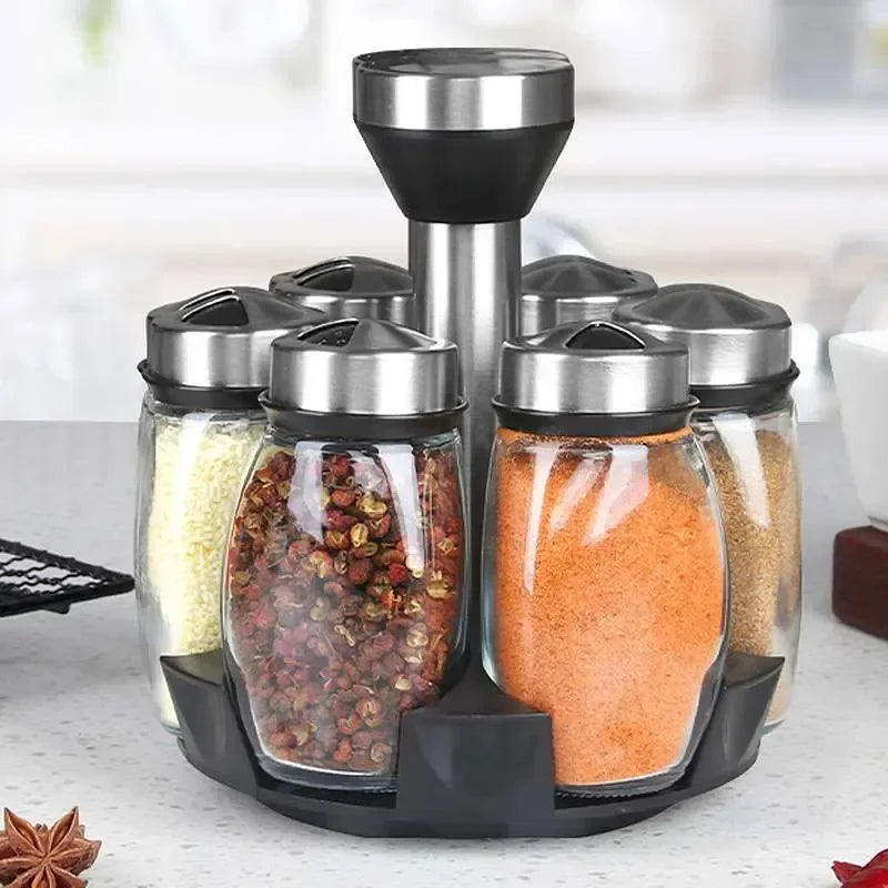 Lorben Porta Condimento Giratório 6 Peças Em Aço Inox Vidro Cozinha