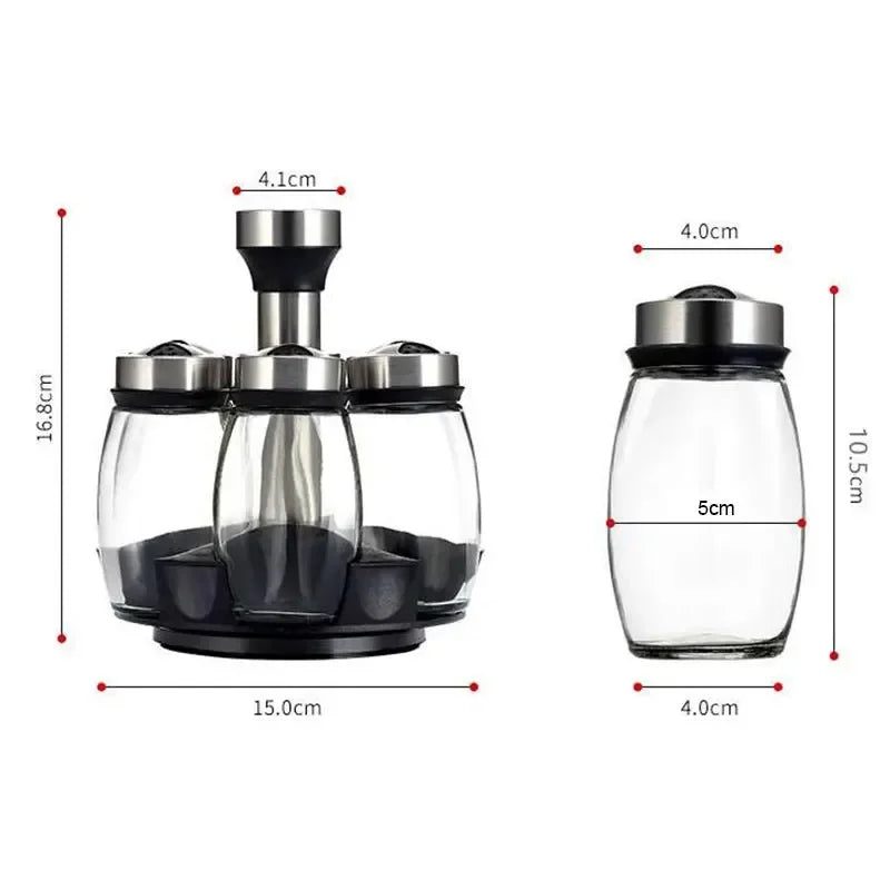 Lorben Porta Condimento Giratório 6 Peças Em Aço Inox Vidro Cozinha