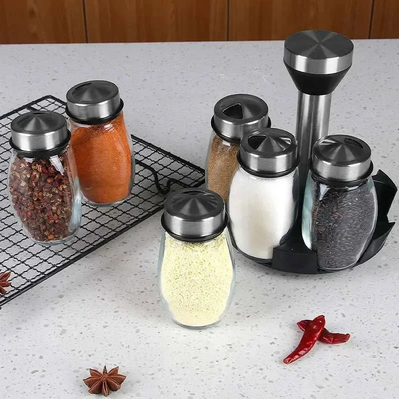 Lorben Porta Condimento Giratório 6 Peças Em Aço Inox Vidro Cozinha
